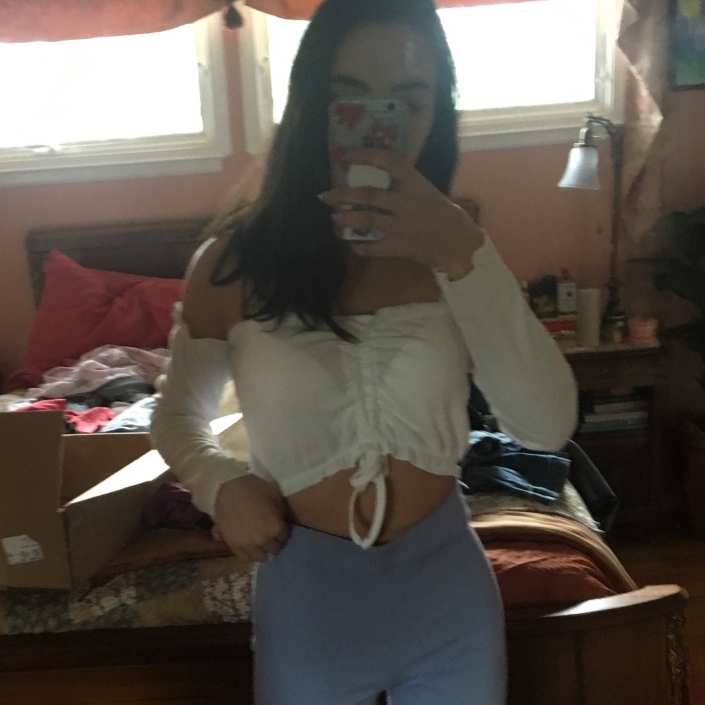 white rouched top